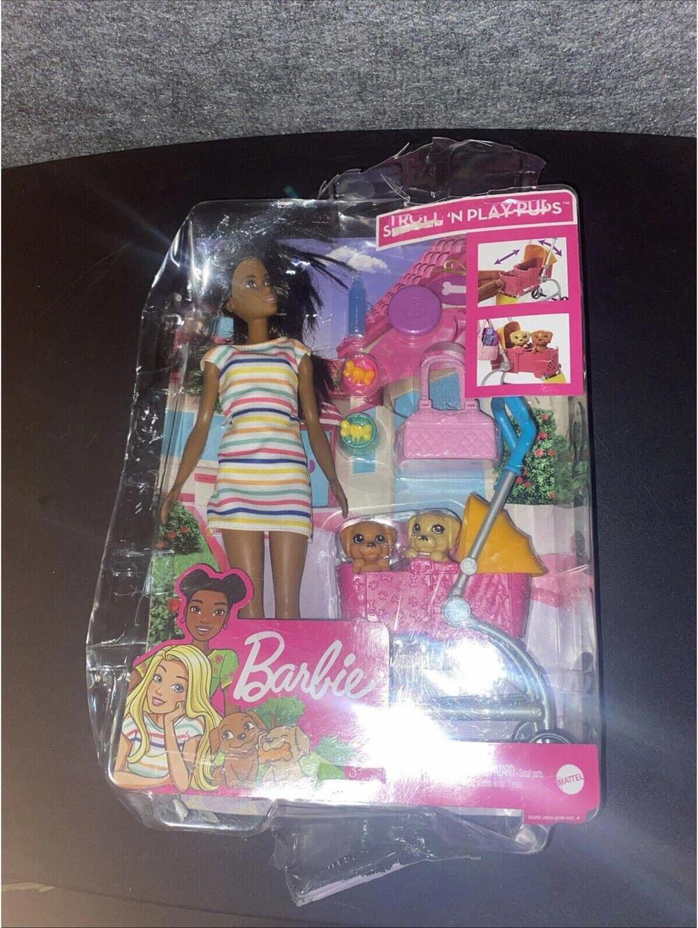 Mattel Barbie Stroll 'N Play Pups Playset Stroller Dogs  Damaged Package